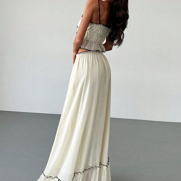 Apricot Casual Women's Vacation Contrast Trim Layered Camisole Top & Skirt - Picture 4 of 9